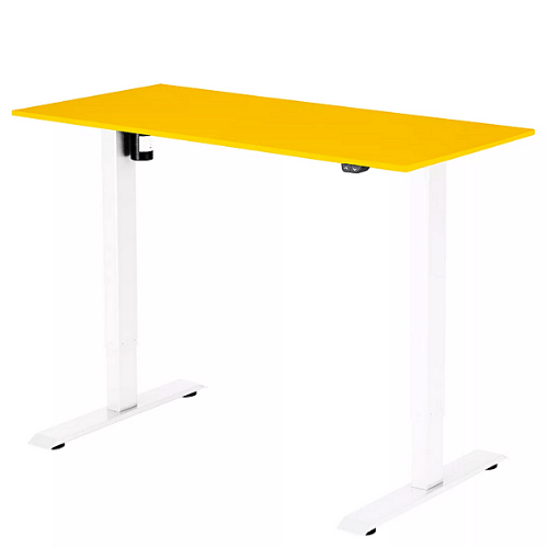 Výškovo nastaviteľný stôl 1180x600x18 mm, doska žiarivo žltá, 2segmentová biela podnož