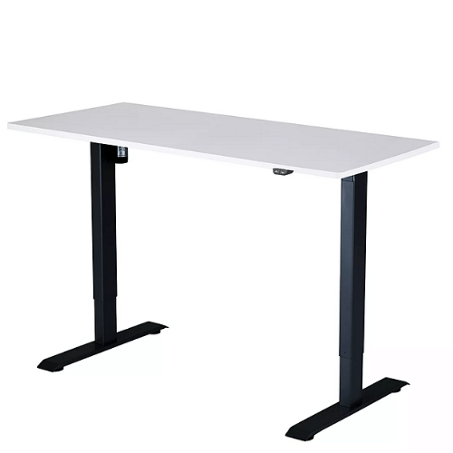 Výškovo nastaviteľný stôl 1380x650x25 mm, doska biela, 2segmentová čierna podnož