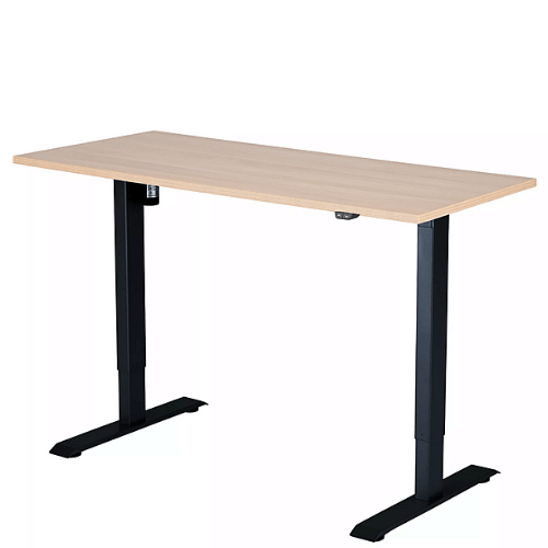 Výškovo nastaviteľný stôl 1380x650x25 mm, doska dub sorano svetlý, 2segmentová čierna podnož