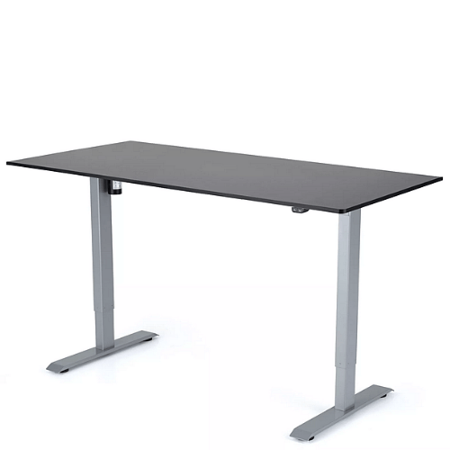 Výškovo nastaviteľný stôl 1600x800x18 mm, doska čierna, 2segmentová šedá podnož