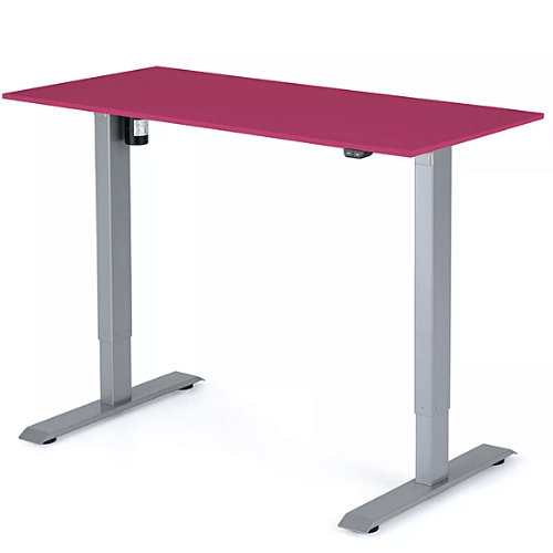 Výškovo nastaviteľný stôl 1180x600x18 mm, doska fuchsiovo ružová, 2segmentová šedá podnož