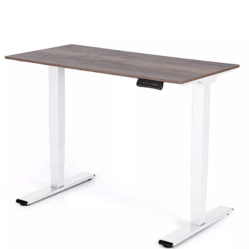 Výškovo nastaviteľný stôl 1180x600x18 mm, doska dub halifax cínový, 3segmentová biela podnož
