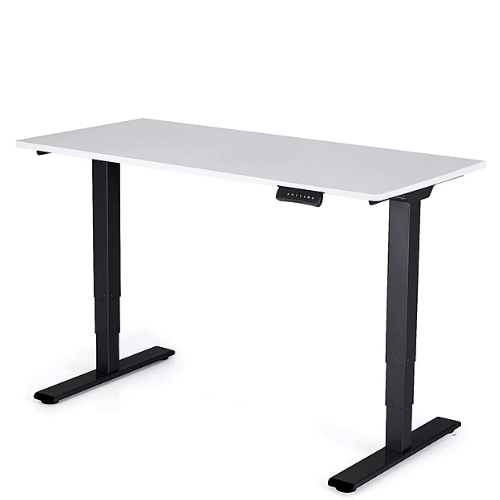 Výškovo nastaviteľný stôl 1380x650x25 mm, doska biela, 3segmentová čierna podnož