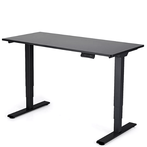 Výškovo nastaviteľný stôl 1380x650x25 mm, doska čierna, 3segmentová čierna podnož