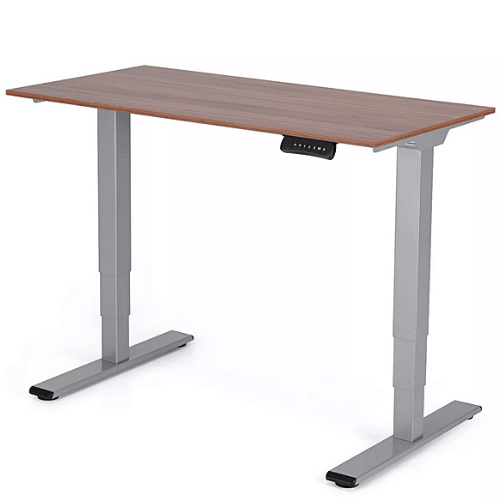 Výškovo nastaviteľný stôl 1180x600x25 mm, doska orech dijon prírodná, 3segmentová šedá podnož