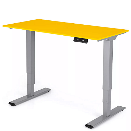 Výškovo nastaviteľný stôl 1180x600x18 mm, doska žiarivo žltá, 3segmentová šedá podnož