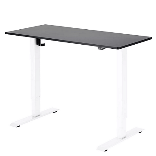 Výškovo nastaviteľný stôl 1180x600x18 mm, doska čierna, 2segmentová biela podnož