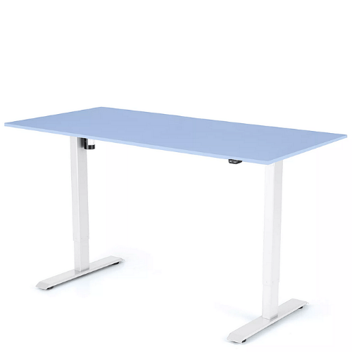 Výškovo nastaviteľný stôl 1600x800x18 mm, doska horizont modrá, 2seg biela podnož